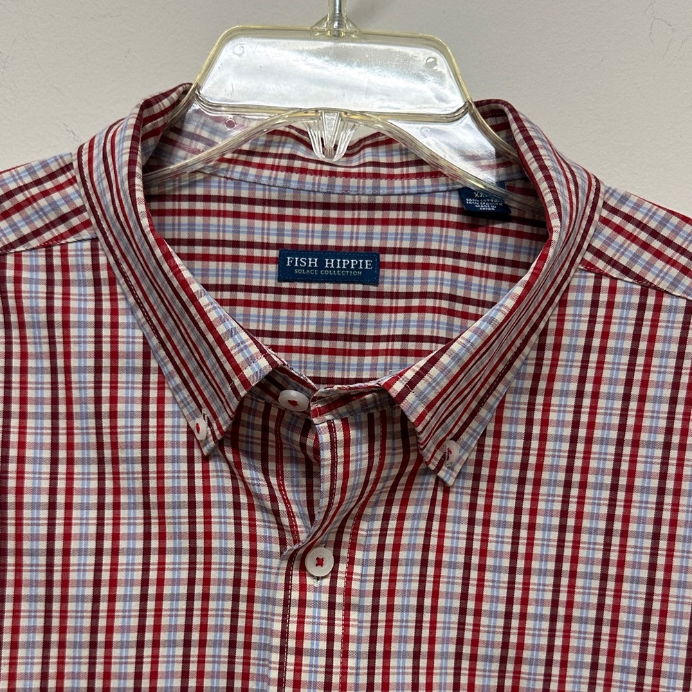 NWOT Fish Hippie Red & Blue Plaid Men's Button Down Shirt Sz XXL